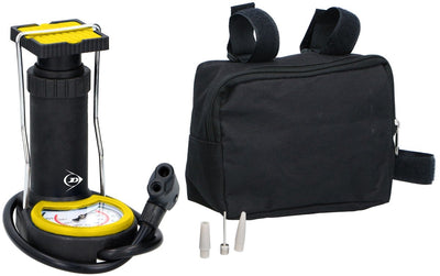 Pompe à pneus à air Dunlop Mini Foot Pump Pump Pump y compris 3 adaptateurs compteur d'impression analogique avec sac de rangement