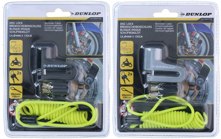 Dunlop antivol disque de frein avec câble de rappel - 2 clés - antivol roue vélo moteur scooter - 1 couleur aléatoire
