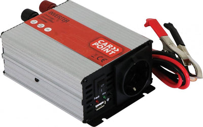 Onduleur Carpoint 12v à 230v – 600w 1200w crête – avec USB – pinces batterie – sécurisé – compact