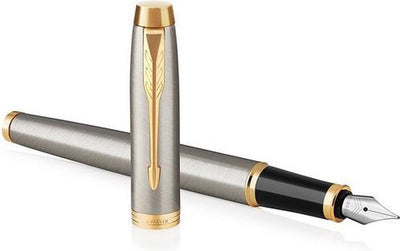 Parker dans un stylo plume | métal brossé | plume fine avec recharge bleue | coffret cadeau