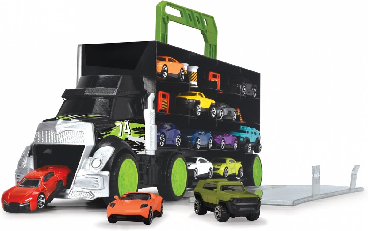 Transporter avec 4 voitures et accessoires moulés