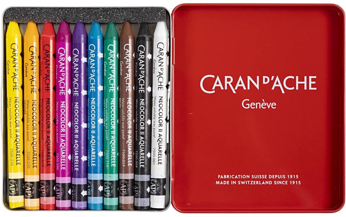 Caran dache caran d'ache neocolor ii, l : 10 cm, épaisseur 8,5 mm, divers coloris, 10 pièces 1 boîte