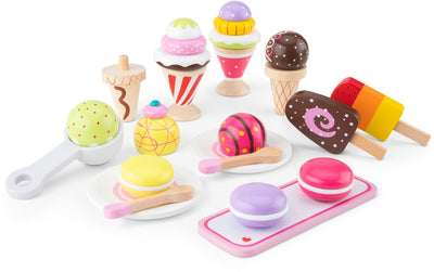 New Classic Toys ® jouets de glace en bois - ensemble de jeu coloré de 25 pièces avec glaces, cornets, cuillère à glace et assiettes - nourriture jouet - jeu de rôle stand de glace de jouet de cuisine - à partir de 3 ans