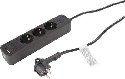 Multiprise Q-link - 3 prises - mise à la terre - avec fiche plate - USB A C - 3 x 1,5 mm² - 1,5 m - noir