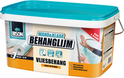 Colle à papier peint Bison wall ready® pour papier peint intissé seau de 5 kg, prête à l'emploi, facile à appliquer, corrigible, bonne adhérence, pour tous types de papiers peints sur support intissé