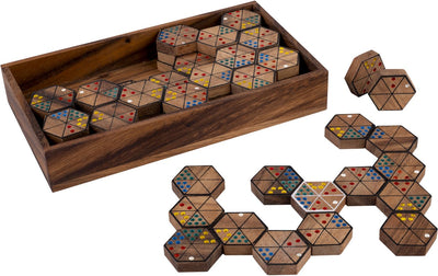 Engelhart hexa domino – jeu de stratégie en bois – jeu de domino hexagonal – jeu de réflexion hexagonal – jeu de société logique – bois d'acacia