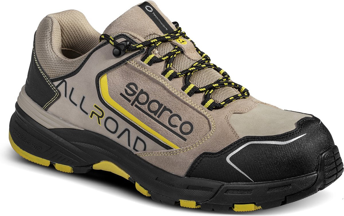 Sparco allroad roc - chaussure de sécurité s3s beige jaune avec semelle en phylon et nubuck hydrofuge - marron 44
