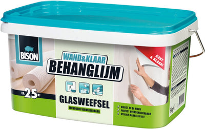 Colle à papier peint Bison wall ready® pour tissu de verre, seau de 5 kg, prête à l'emploi, facile à appliquer, corrigible, bonne adhérence, pour tous types de papiers peints avec support en tissu
