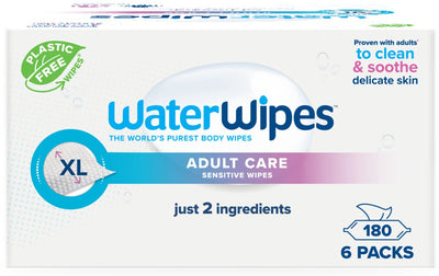 Lingettes sensibles Waterwipes pour adultes - 180 lingettes (6 paquets) - extra grandes et douces pour les peaux sensibles