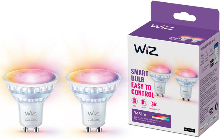 Wiz spot 2-pack - lumière colorée et blanche - éclairage LED intelligent - raccord gu10 - 50w - verre - wi-fi