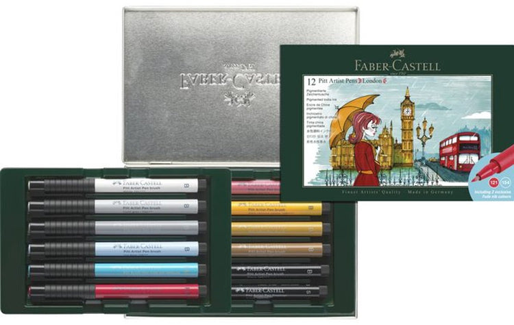 Stylo à dessin Faber-castell - pinceau pour stylo d'artiste Pitt - coffret cadeau 12 pièces - Londres - fc-267137