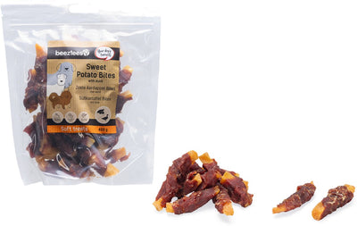 Beeztees gourmandises bouchées de patate douce au canard - snacks pour chien - biscuits pour chien - friandises pour chien - 400 grammes