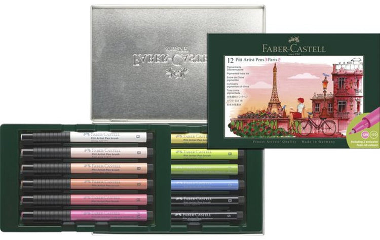 Stylo à dessin Faber-castell - pinceau pour stylo d'artiste Pitt - coffret cadeau 12 pièces - paris - fc-267136