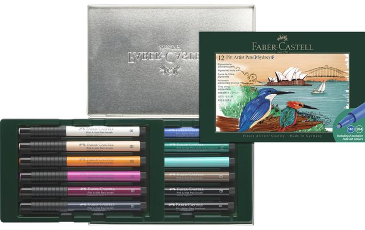 Stylo à dessin Faber-castell - pinceau pour stylo d'artiste Pitt - coffret cadeau 12 pièces - sydney - fc-267138