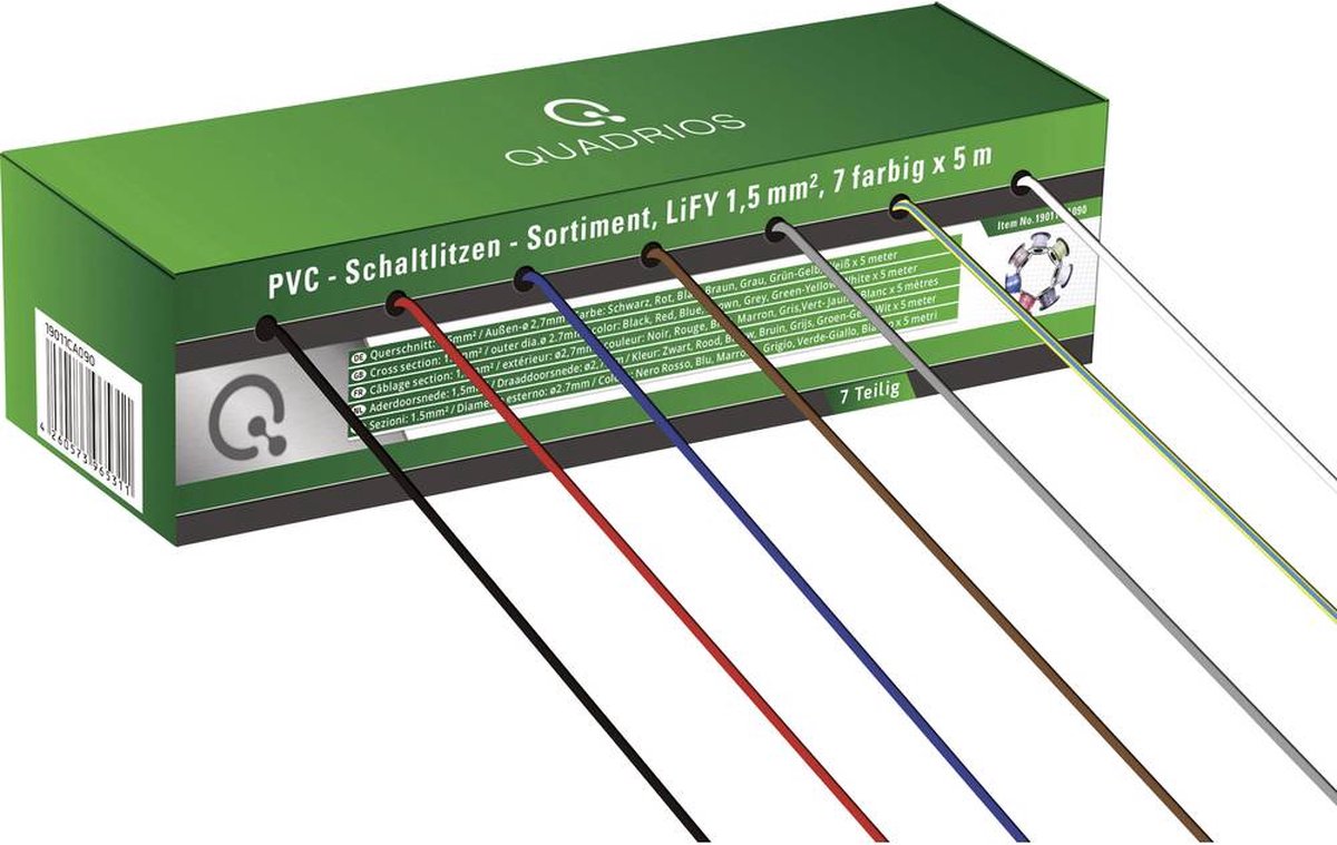 Quadrios 19011ca090 fil lify 1 x 1,50 mm² bleu, marron, gris, rouge, noir, blanc, jaune-vert 35 m