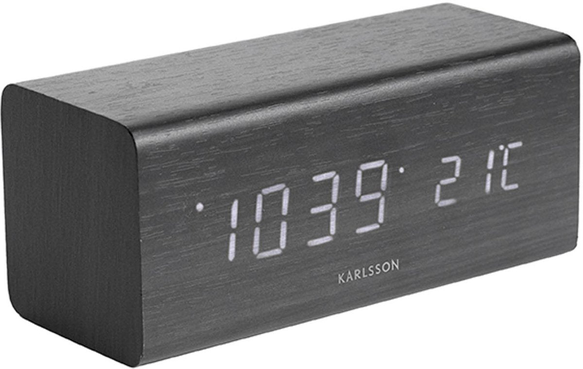 Bloc réveil Karlsson - placage noir, LED blanche - 16x7,2x7cm - scandinave - réveil pour chambre - réveils