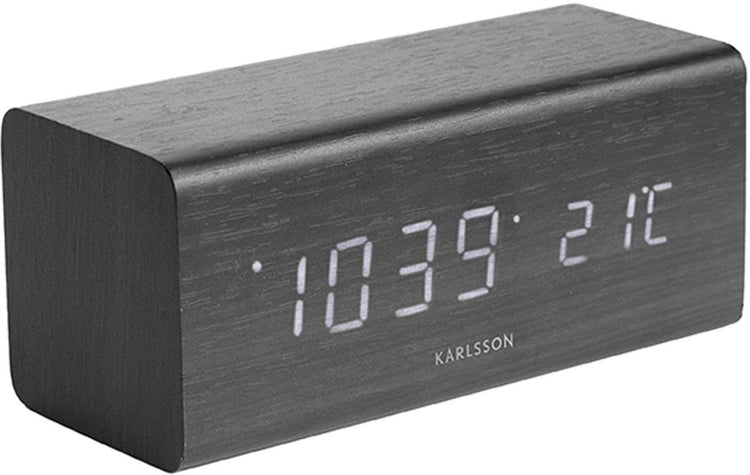 Bloc réveil Karlsson - placage noir, LED blanche - 16x7,2x7cm - scandinave - réveil pour chambre - réveils