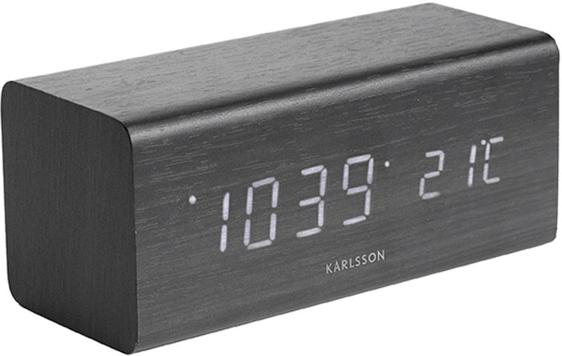 Bloc réveil Karlsson - placage noir, LED blanche - 16x7,2x7cm - scandinave - réveil pour chambre - réveils