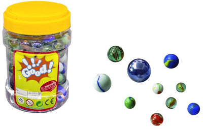 Amuuso bon ! billes en verre dans un pot - jeu de billes de différentes tailles et couleurs - y compris les coups - jouets d'extérieur - 3 ans et plus