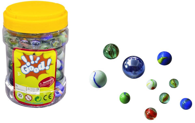 Amuuso bon ! billes en verre dans un pot - jeu de billes de différentes tailles et couleurs - y compris les coups - jouets d'extérieur - 3 ans et plus