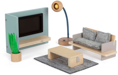 Salon de mobilier de maison de poupée en bois à petit pied