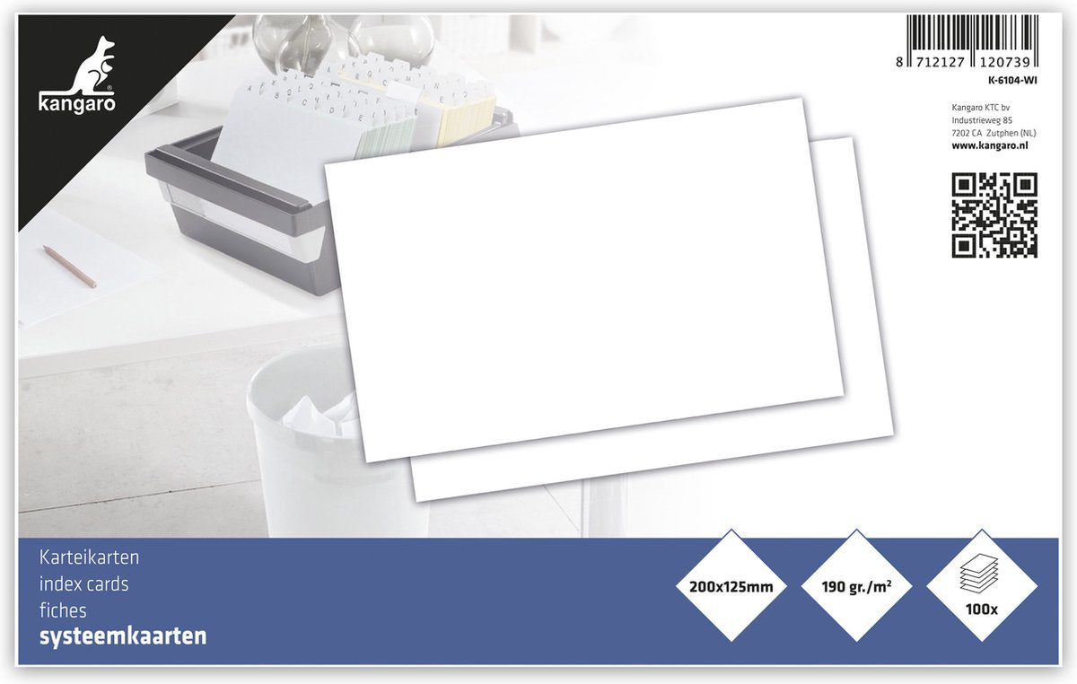 Fiche Kangaro - 125x200 mm - vierge - 190 grammes - paquet de 100 feuilles - k-6104-wi