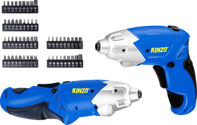 Tournevis électrique Kinzo - avec jeu d'embouts - batterie - 54 embouts - comprenant tête fendue, torx, phillips, pozidriv et allen