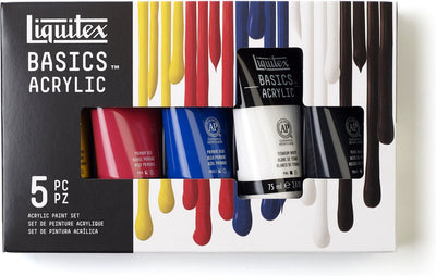 Liquitex 3699405 set de peinture acrylique basics – 5 tubes de 75 ml | peinture acrylique pour artistes | viscosité moyenne | couleurs résistantes à la lumière pour la peinture