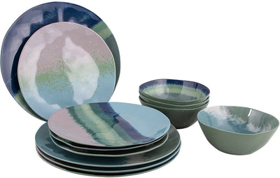 Bo-camp - vaisselle - halo - bleu vert - 12 pièces