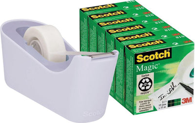 Support ruban adhésif Scotch c18 lavande + 6 rouleaux de magic tape 19mmx33m