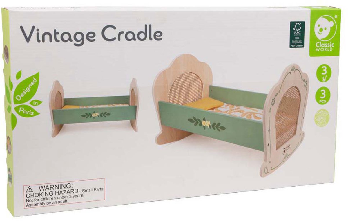 Berceau de poupée en bois vintage du monde classique