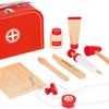 Petit pied de médecin en bois ensemble en valise rouge