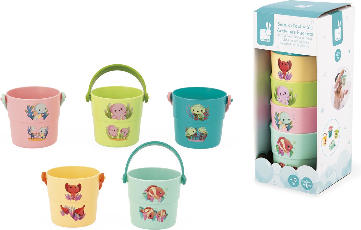 Janod - jouets de bain - seaux de bain avec bébés animaux