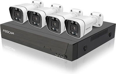 Système de sécurité poe Foscam fn9108e-b4-2t – kit nvr 8 canaux 5mp avec 4 caméras bullet – détection de personnes et de véhicules – vision nocturne – h.264+ – plug play – disque dur 2 To – noir