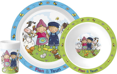 Bambolino fien en teun service de table pour enfants 3 pièces - assiette, bol et tasse - ferme - jouets
