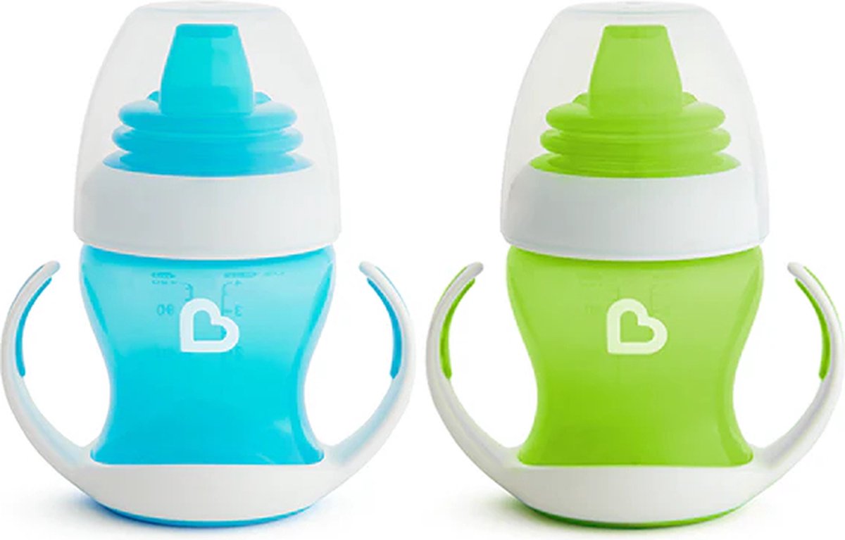 Tasse de transition Munchkin - première tasse douce - paquet de 2 - tasse anti-fuite pour bébés - tasse à boire - à partir de 4 mois - 118 ml - bleu vert