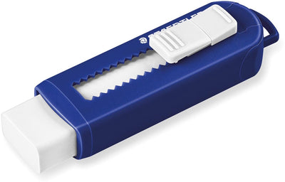 Gomme Staedtler sans PVC avec mécanisme coulissant bleu blanc
