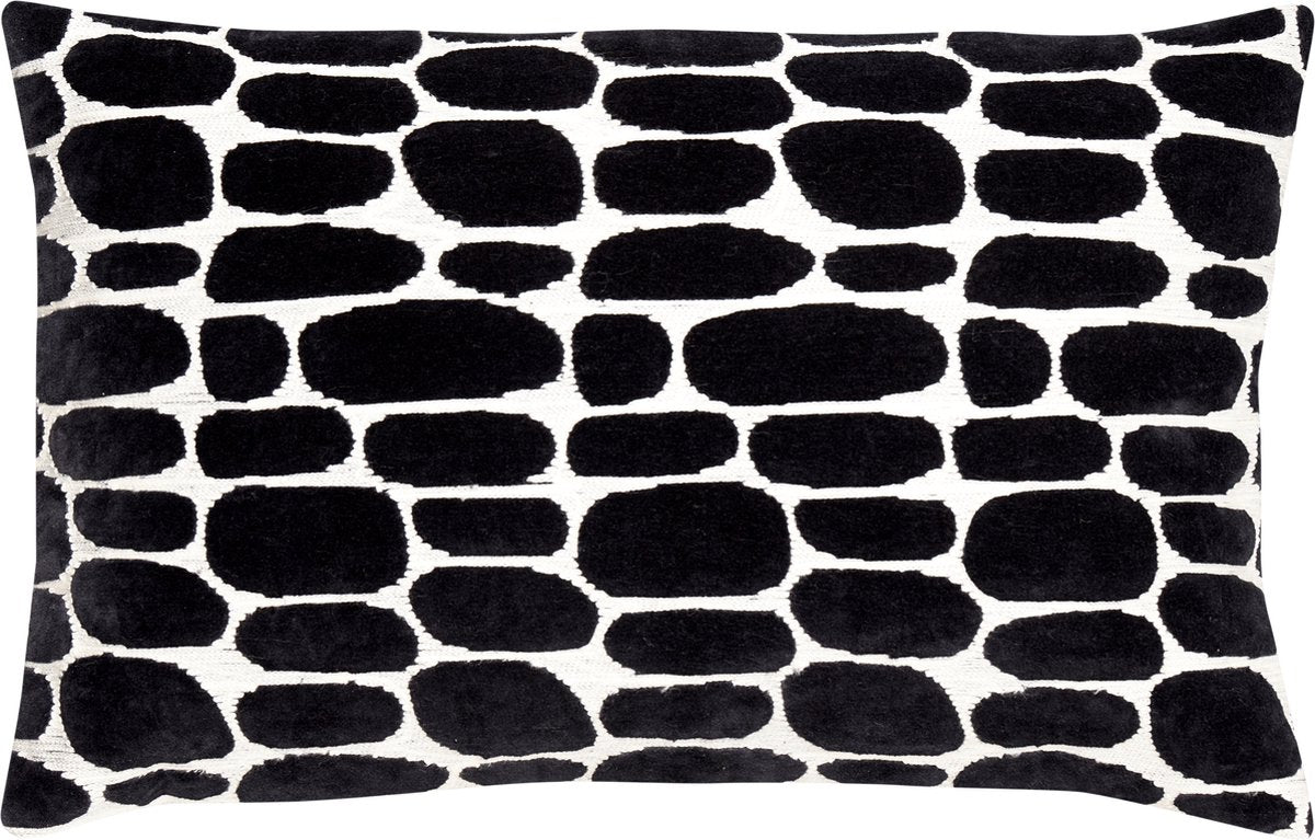 Coussin Woood anwar - velours - écru noir - 40x60x10