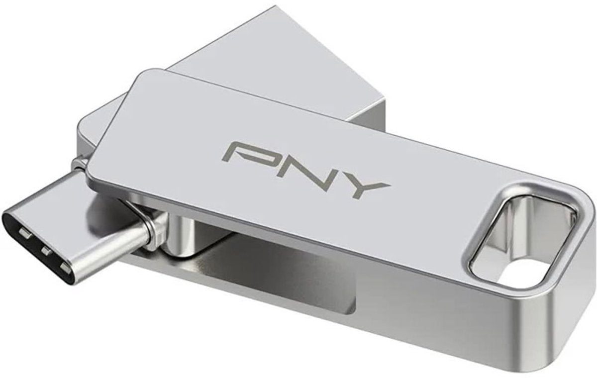 Pny, USB OTG 2 en 1 USB-A 3.2 USB-C Duo Link 128 Go, argent
