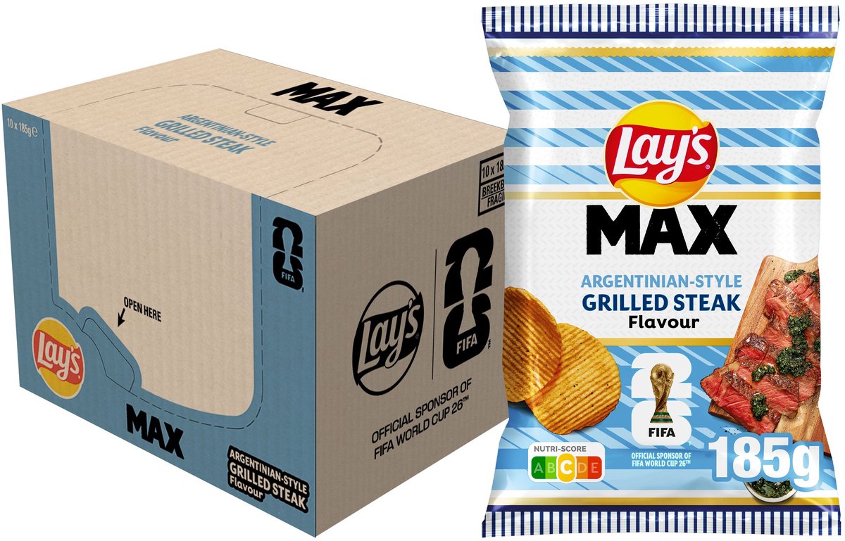 Lay's Max Ribbel Chips Fifa Argentine Steak 10 x 185 grammes