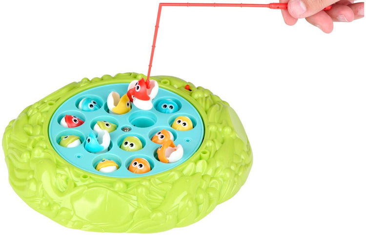 Eddy Toys Eddy Toy Jeu de pêche électrique ø22,5 cm - 20 pièces - Jeu de pêche avec 15 poissons et 4 cannes à pêche magnétiques et 1 plateau de jeu rotatif - Plateau de jeu rotatif - Jeu de société pour enfants