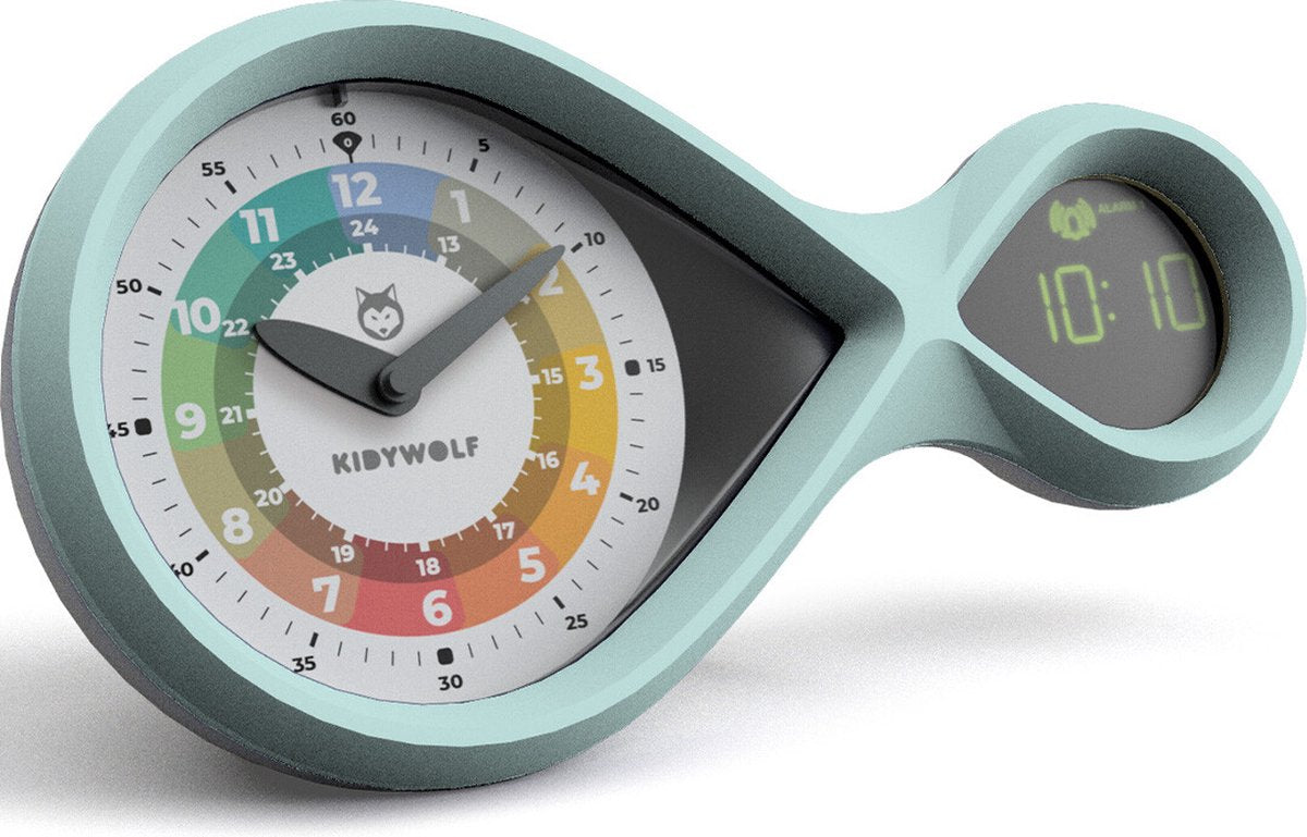 Kidywolf kidyalarm réveil éducatif vert – écran LED, 3 cadrans, réveil snooze, lampe de nuit, 6+