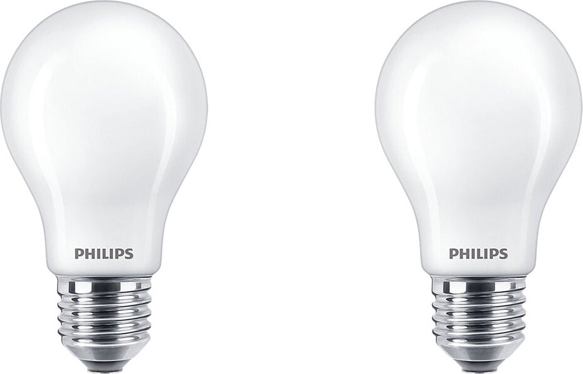 Lampe LED Philips - forme de lampe standard avec culot E27 - lumière blanc chaud : 2700k - 40w - verre dépoli - pack de 2