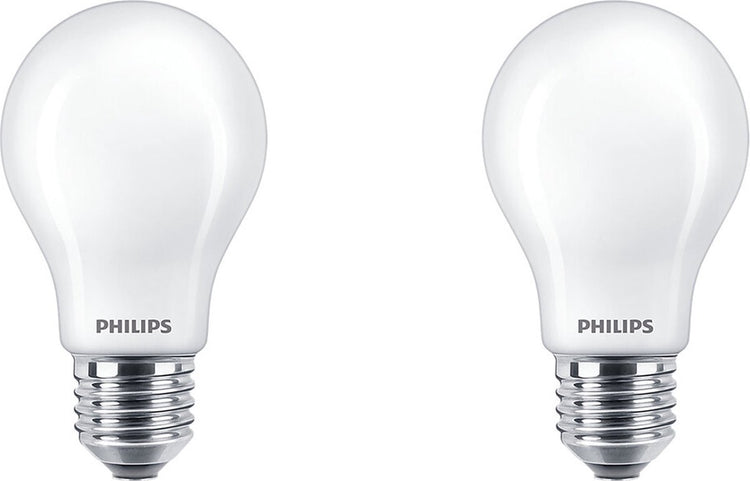 Lampe LED Philips - forme de lampe standard avec culot E27 - lumière blanc chaud : 2700k - 40w - verre dépoli - pack de 2