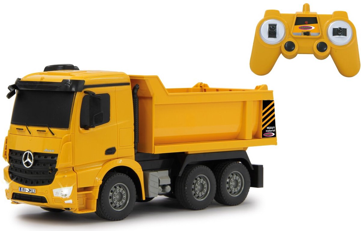 Jamara véhicule radiocommandé - 405108 camion radiocommandé Mercedes-Benz Arocs camion-benne - jaune - modèle RC 2,4 GHz prêt à l'emploi - voiture contrôlable 1:26