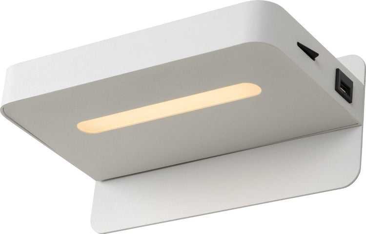 Lucide atkin - applique lampe de chevet - LED - 1x6w 3000k - avec point de chargement USB - blanc