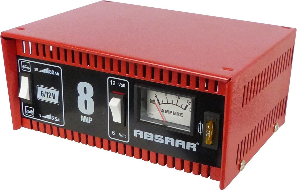 Chargeur de batterie Absaar 6 12v 8a - pour voiture et moto - boîtier métallique