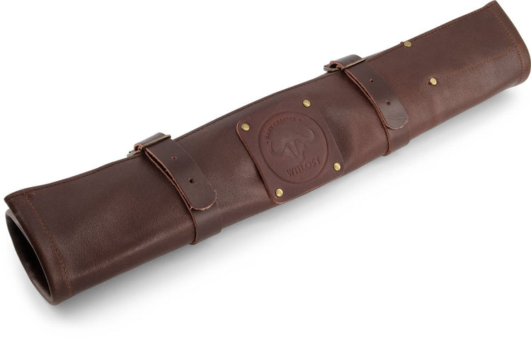 Sac à couteaux Witloft avec 5 compartiments - cuir de buffle - dossier à couteaux enroulable - portable avec sangle - chocolat