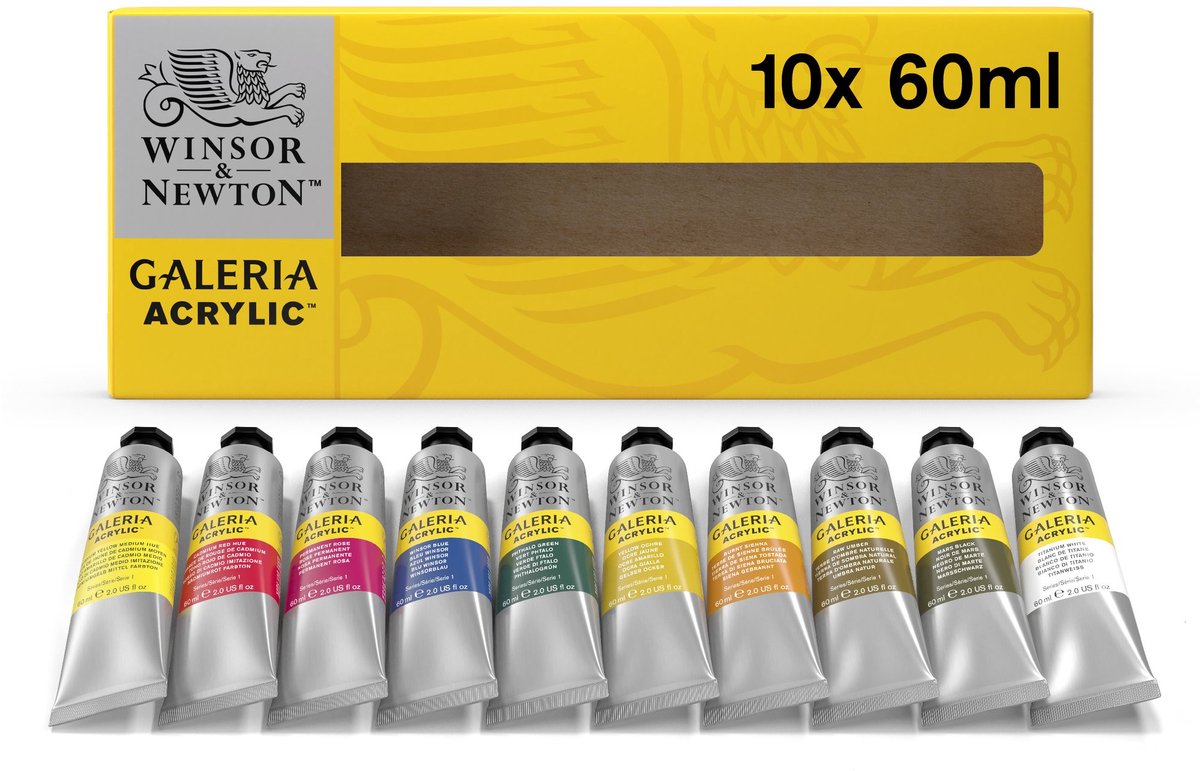 Winsor Newton 2190517 Galeria Kit de peinture acrylique – 10 × 60 ml – Peinture acrylique pour artistes débutants