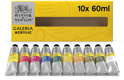 Winsor Newton 2190517 Galeria Kit de peinture acrylique – 10 × 60 ml – Peinture acrylique pour artistes débutants